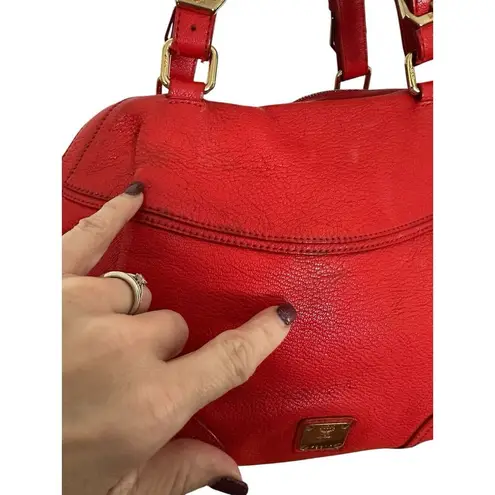 MCM Authentic Red Leather Pebble Handbag Purse Pocketbook Medium Sized READ