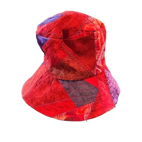 Homemade Quilted Patchwork Bohemian Festival Bucket Hat Size Small Red