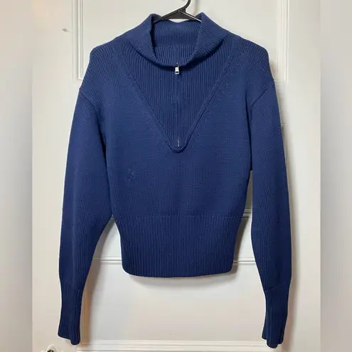 Jil Sander  Navy | Wool Half Zip Knit Sweater in Navy