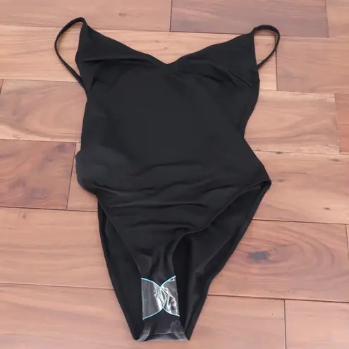 ASOS DESIGN Black V Neck Spaghetti Strap One Piece Swimsuit Bathing Suit Size 6