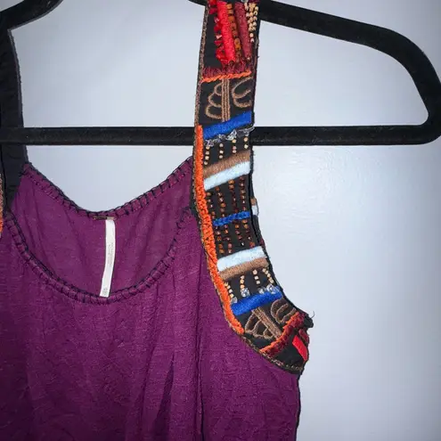 Free People Women Tank Top XS Purple Plum Lush Boho Beaded Embroidered U