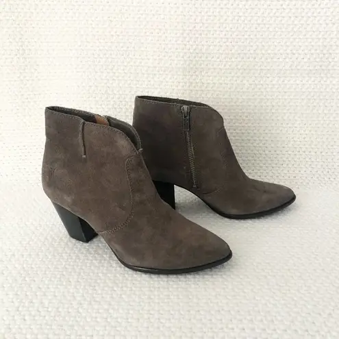 Frye  JENNIFER Brown Grey Suede Pointed Stacked Heel Dress Ankle Boots 6