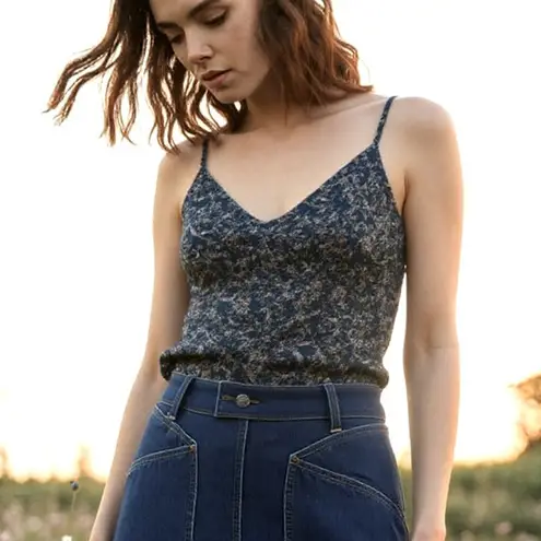 Veronica Beard Silk Dark Teal Floral Camisole Women’s Large Cami Top Fairy Boho