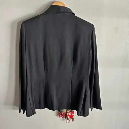 Vintage TRACES Black Blazer Sz 10 Beaded Boho Patchwork Scarf Detail Jacket Red
