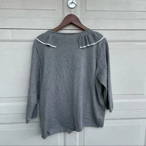 Carmen Marc Valvo Sweater Gray Grey White Ruffle Plus Size 2X