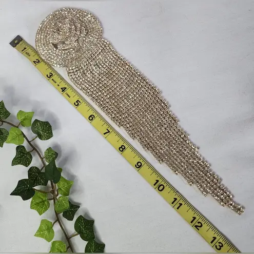 Large Statement Rose Flower Brooch Pin Yellow Gold Rhinestone Fringe New