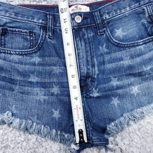 Hollister  Star Print Raw Hem High Rise Denim Jean Shorts Size 5 27 Frayed Cutoff