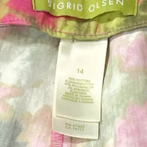 Sigrid Olsen Floral Bright High Rise Straight Leg Crop Ankle Pants Multi Sz 14