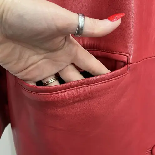 Vintage Large Leather Trench Coat Red Buttery Soft Supple G