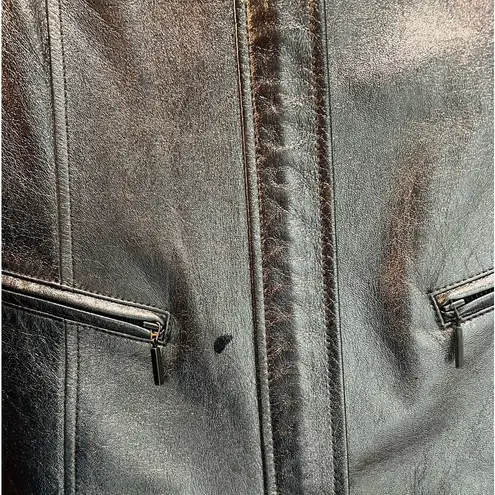 Lafayette 148 metallic burnished gold leather jacket, EUC, flaws as noted, sz 6