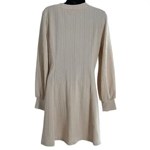 OYANUS Women's V Neck Long Bishop Sleeve Knit Apricot Sweater Dress Sz L Size L