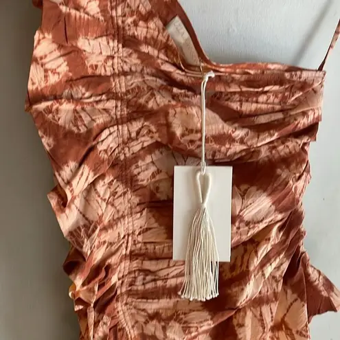 Ulla Johnson Senta One-Shoulder Ruffled Tie-Dyed Top Sequoia