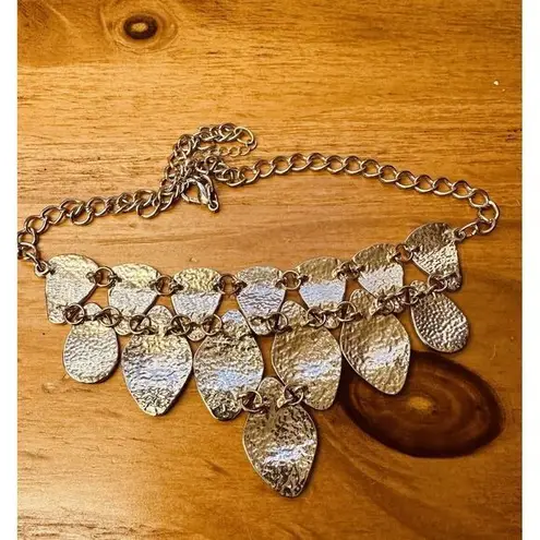 Hammered Like Flat Stones Gold Tone 16" Adjustable Necklace Statement Piece