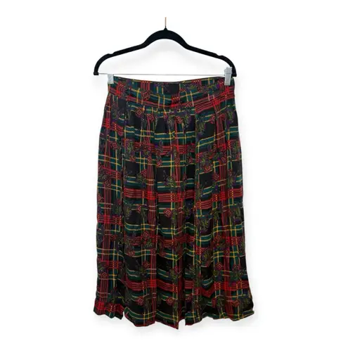 Vintage Lee David Floral Plaid Midi Skirt Holiday Tartan Dark Academia 14 Red