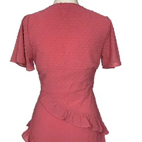 Lulus Next To You Rusty Rose Swiss Dot Ruffle Dress Women’s Size S Side Slit Pink