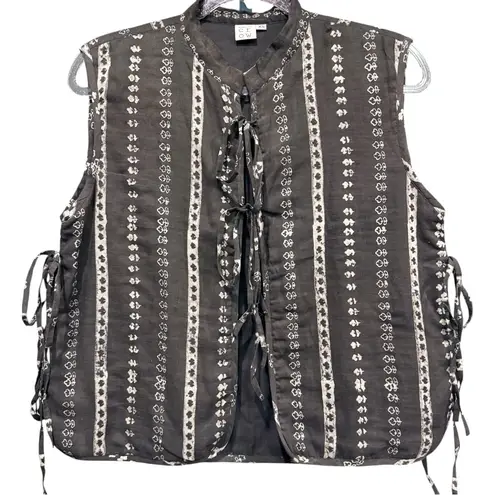 NEW WORLD OF CROW Vintage Blossom Cotton Gilet Top Vest in Brown Oversized XS