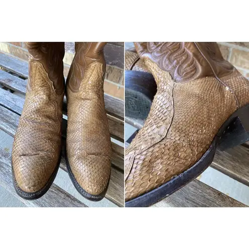Tony Lama Size Women's 10.5 D Western Cowboy Boots Python Snake Leather Vintage