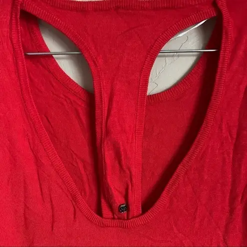 Soybu Yvette Tunic Red Thin Knit High Low Raw Hem Long Sleeve Sweater