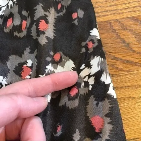 Apostrophe Brown Tan Coral Pink Floral Satin Square Neck Short Sleeve Blouse S