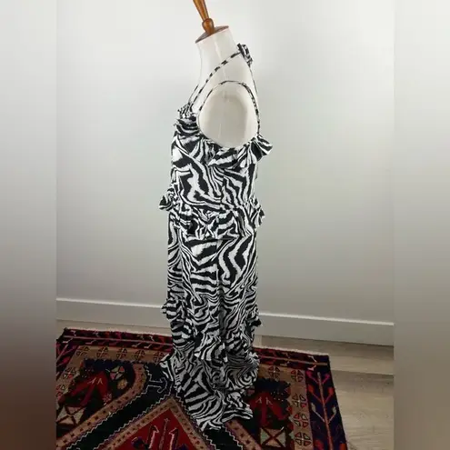 bigHit Zebra Print Halter Maxi Dress Ruffle Trim Sleeveless Black White M Black Size M