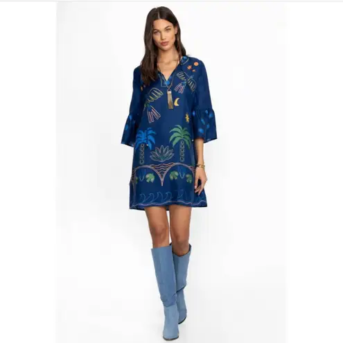 Johnny Was Jade Lorainne Blue Patterned Silk Blend Mini Dress S