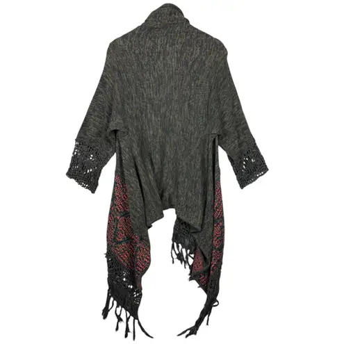 Cine Anthropologie Open Front Boho Crochet Fringe Geometric Cardigan Sweater M Green Size M