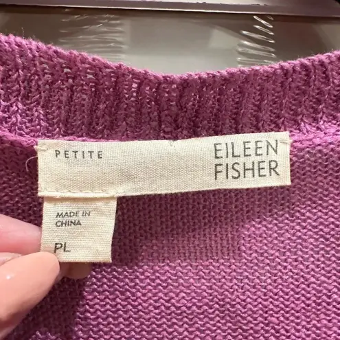 Eileen Fisher  Open Front Cardigan Sweater Shrug 100% Linen Lilac Size L Petite