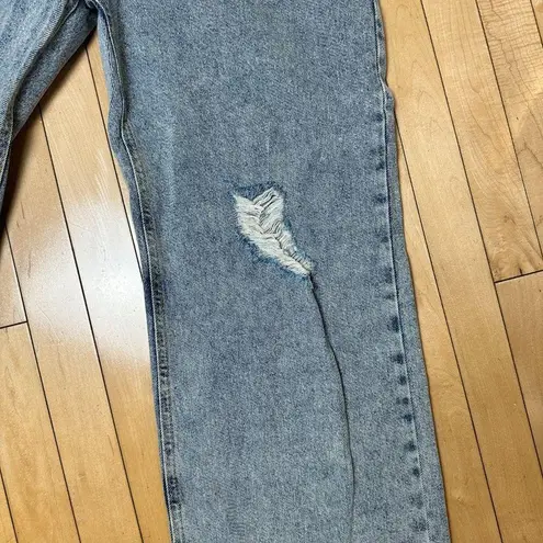 Avec Les Filles Acid Wash Distressed Destroyed Wide Leg Denim Jeans Size 29