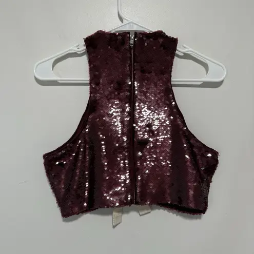 Ganni Sequined Ruched Crop Top in Port Royale Size 32