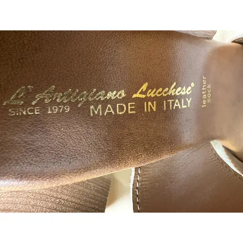 L'Artigiano Lucchese Italy Tan Suede Leather Chunky Heel Sandals EU 40 US 9.5