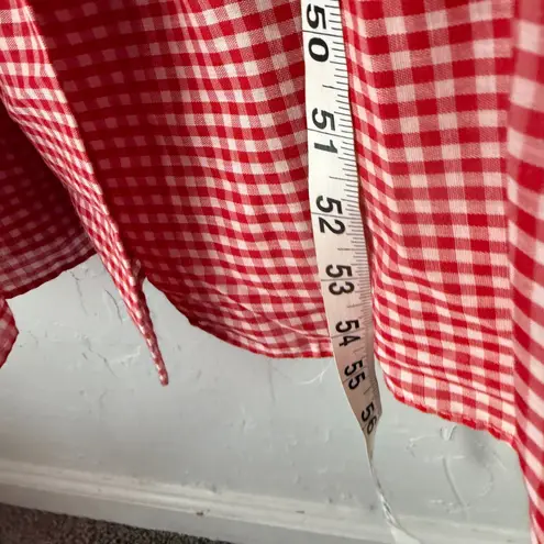 Vintage Katz Red Gingham Nightgown Ruffled Lace Trim Long Sleeve Cottage Prarie Size XL