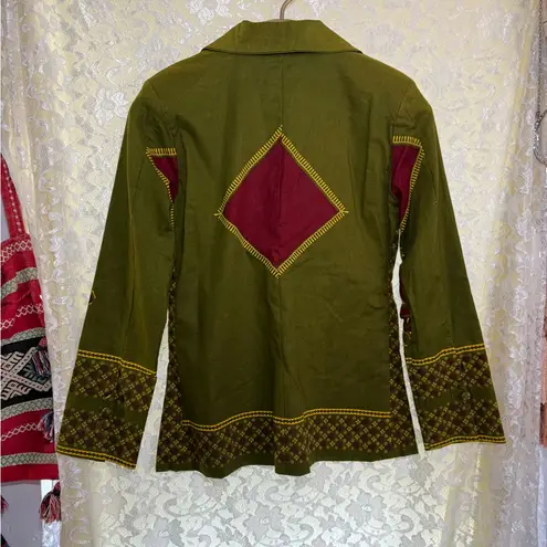 Handmade NWOT blazer from Ghana lined sz small green yellow burgundy