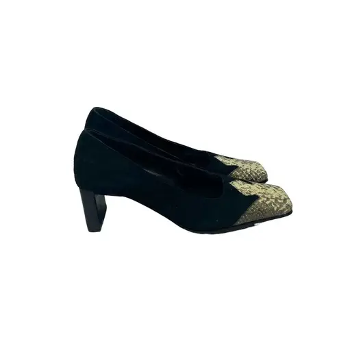 RODO Black Square Snakeskin Toe Western Style Heels Size 35‎ / US 5