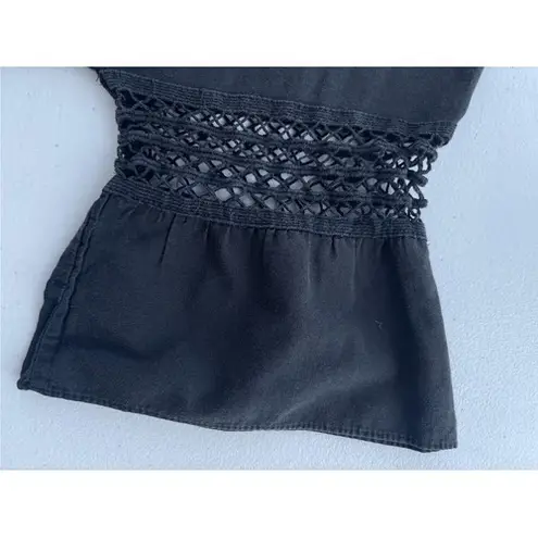 BLESS Black Crochet Sleeve Top Flared Bell Sleeve Blouse Shirt Size M