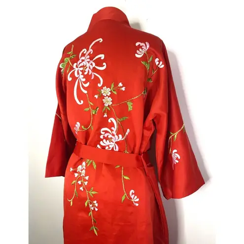 Vintage Japanese Red Embroidered Kimono Robe Long Sleeve Boho Hippie Jacket Size undefined