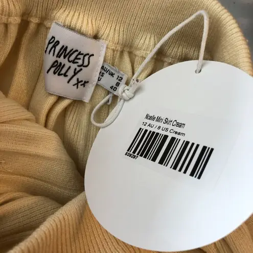 Princess Polly  Noelle Mini Skirt Knit Button Front Pleated Cream Ivory 8