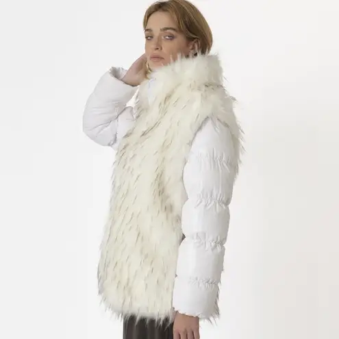 SPACE SIMONA CORSELLINI FAUX FUR DOWN JACKET DETACHABLE SLEEVES WHITE SIZE XS/40