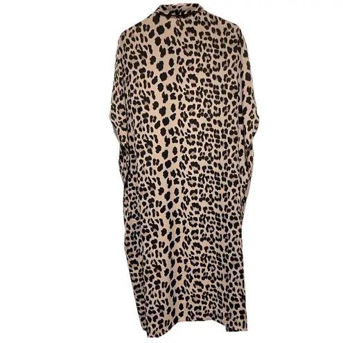 BIBI Leopard Print Chiffon Button Down Tunic Dress High Low Edgy Mobwife Fall Brown