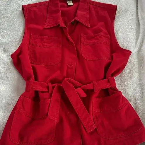 Denim & Co Vintage  Red Denim Vest Women Size 1x Retro Button Up Tie Pockets