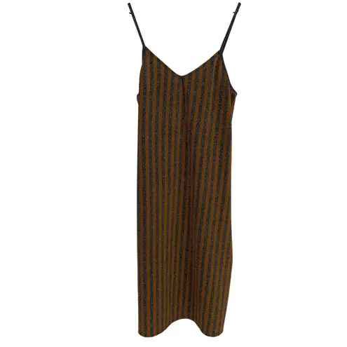 GOOD LUCK GRL XL Striped Metallic Slip Dress Brown Black Sparkle Midi Gold