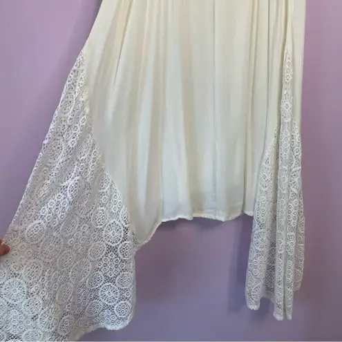 WRV White Gauzy Rayon Lace Sharkbite Mini Tank Dress Beachy Boho