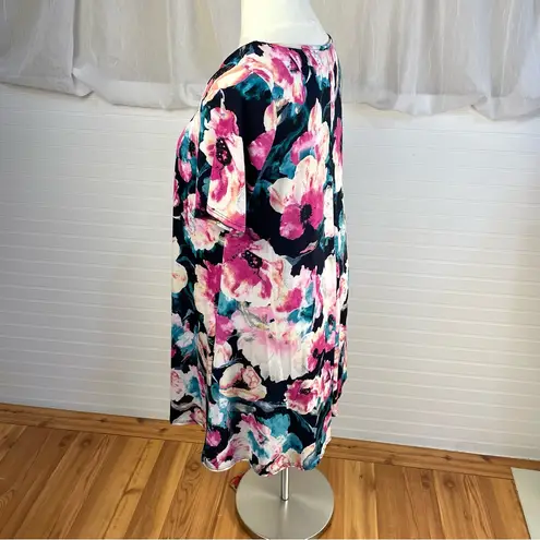 Acting Pro Watercolor A Line Floral Mini Dress Pockets Criss Cross V