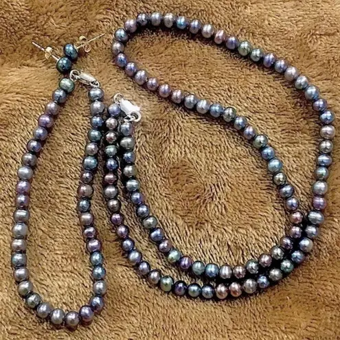 Sterling Silver Peacock Cultured Pearl Jewelry Set
