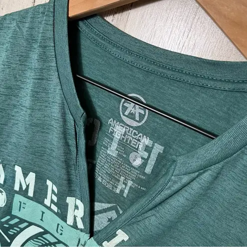American Fighter Teal Short Sleeve V Neck Tee Womens Size Small