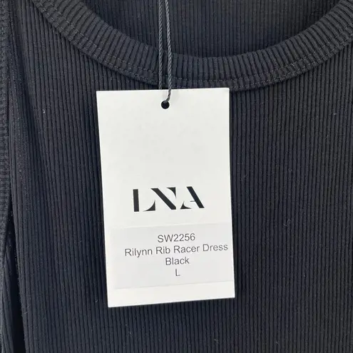 LNA CLOTHING Dress SZ Large Rilynn Rib Racer Black Midi NWT Stretch Cutout Back