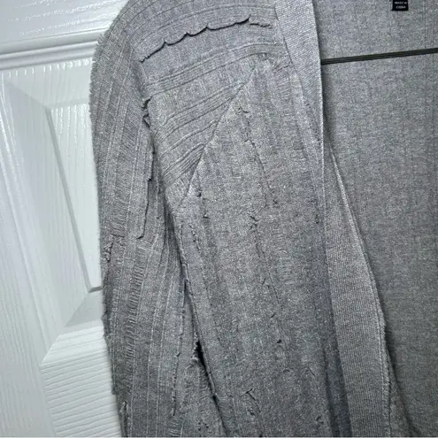 Two Sisters Heather Gray Longline Cardigan distressed artsy cozy casual minimal - Image 2