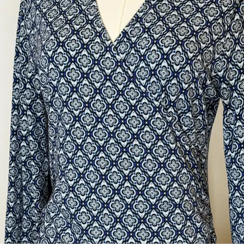 Boden ‘Elodie’ Long Sleeve Wrap Top Geometric Pattern Ruched Women’s Size 12 Blue