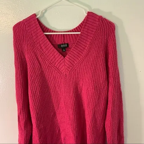 a.n.a . V-Neck High Low Sweater Catalina Hot Pink