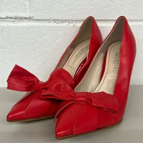 NEW BEAUTIISOLES sz6 red pointed toe heels bow leather large bow work career Size 6 - Image 1