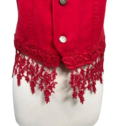 Vintage Watch L.A. Red Denim Lace Vest Women’s Small Made in USA